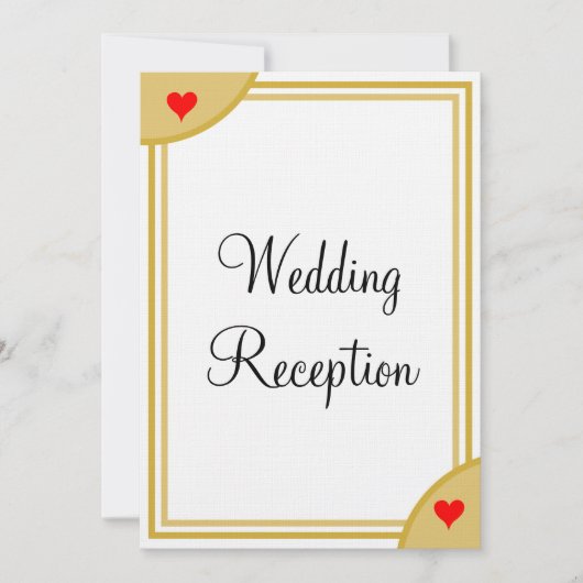 金ゴールドホワイトモノグラムウェディングレセプションハート 招待状 (正面)
