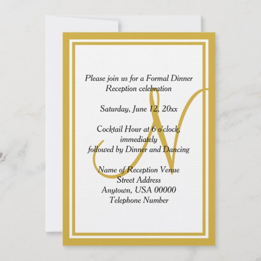 金ゴールドホワイトモノグラムウェディングレセプションハート 招待状 (裏面)