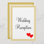 金ゴールドホワイトモノグラムウェディングレセプション赤いハート 招待状 (正面/裏面)