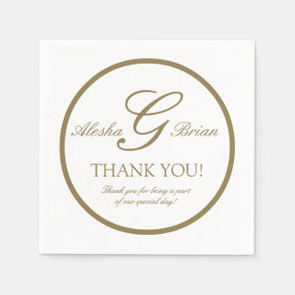 金ゴールドホワイトモノグラム結婚ズ | 紙ナプキン スタンダードカクテルナプキン