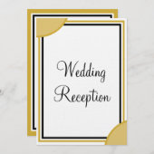 金ゴールドホワイトモノグラム結婚披露宴 招待状 (正面/裏面)