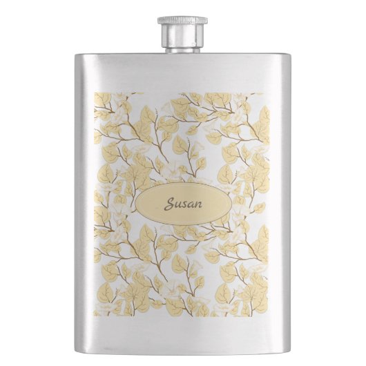 金ゴールドホワイトモーニンググローリーフラワー フラスク (正面)