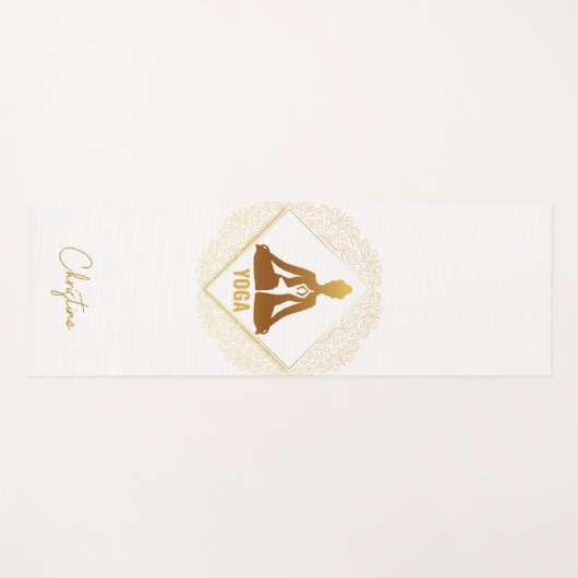 金ゴールドホワイトヨガポーズと名前をカスタムする ヨガマット (正面(横))