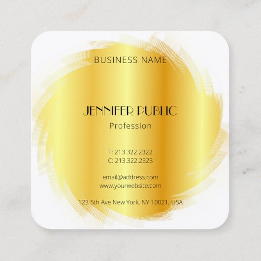 金ゴールドホワイトラグジュアリーモダンモノグラエレガントムテンプレート スクエア名刺 (裏面)