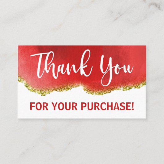 金ゴールドホワイトレッドグリッターアゲートありがとうご注文 名刺 (正面)