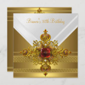 金ゴールドホワイトレッドジュエル30歳の誕生日パーティー 招待状 (正面/裏面)