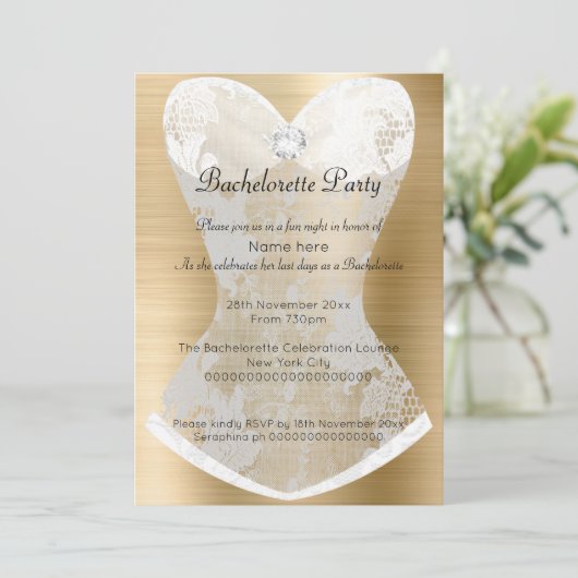 金ゴールドホワイトレースコルセットバチェロレッテ招待状 招待状 (スタンド正面)