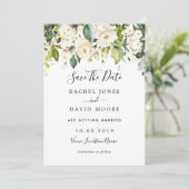 金ゴールドホワイトローズウェディング日付を保存 招待状 (スタンド正面)