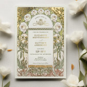 金ゴールドホワイトローズヴィンテージウェディングアールヌーボー 箔招待状