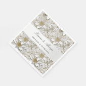 金ゴールドホワイトロータスフラワーズブライダルシャワー スタンダードランチョンナプキン (角)