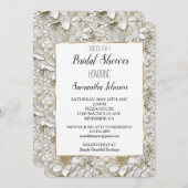 金ゴールドホワイトロータスフラワーズブライダルシャワー 招待状 (正面/裏面)