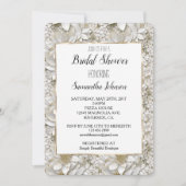 金ゴールドホワイトロータスフラワーズブライダルシャワー 招待状 (正面)