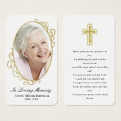 金ゴールドホワイト写真悔やみや弔慰葬儀祈りの言葉カード (正面&裏面)