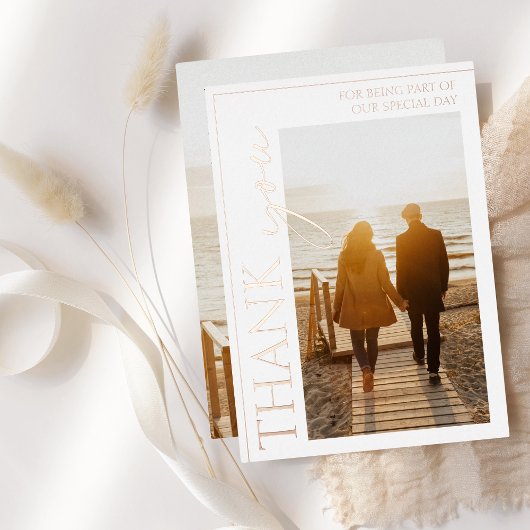 金ゴールドホワイト写真結婚のサンキューバラ 箔招待状