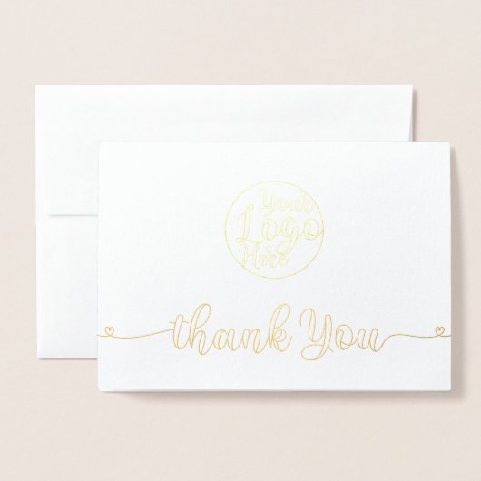 金ゴールドホワイト手書きハートお客様ありがとう 箔カード (封筒付き正面)