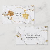 金ゴールドホワイト抽象芸術マーブルストーン花模様 名刺 (正面/裏面)