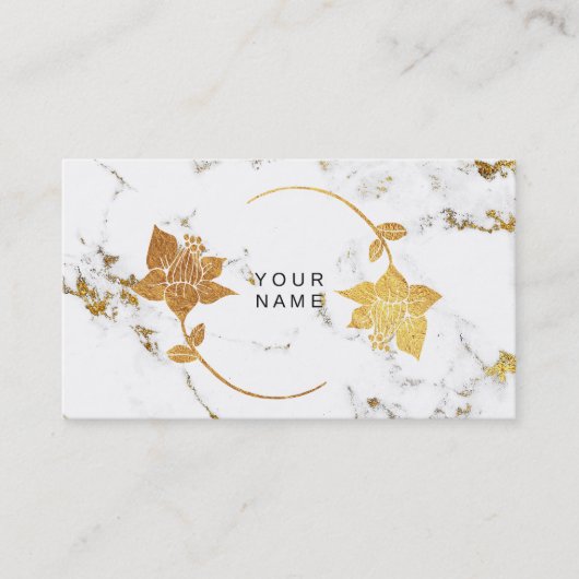 金ゴールドホワイト抽象芸術マーブルストーン花模様 名刺 (正面)