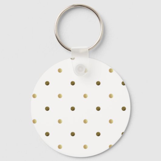 金ゴールドホワイト水玉模様ゴールデンドットオンホワイト キーホルダー (正面)