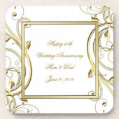 金ゴールドホワイト結婚50周年記念 コースター (正面)