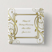 金ゴールドホワイト結婚50周年記念 缶バッジ (正面)