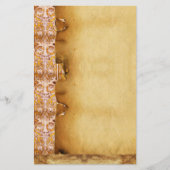 金ゴールドホワイト顔パーチメント付きグロテスクフローラ 便箋