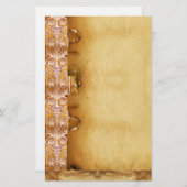 金ゴールドホワイト顔パーチメント付きグロテスクフローラ 便箋 (正面/裏面)