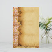 金ゴールドホワイト顔パーチメント付きグロテスクフローラ 便箋 (スタンド正面)