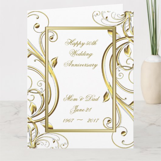 金ゴールドホワイト50周年記念8.5x11 カード (正面)