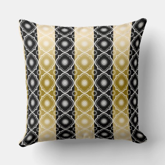 金ゴールドホワイト&ブラックストライプクローバー幾何学模様 クッション (裏面)