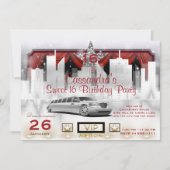 金ゴールドホワイト&レッドシティライトリモバースデーパーティー 招待状 (正面)