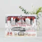 金ゴールドホワイト&レッドシティライトリモバースデーパーティー 招待状 (スタンド正面)