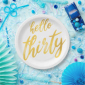 金ゴールドホワイト「Hello Thirty」誕生日ビッグタイプ ペーパープレート (パーティー)