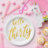 金ゴールドホワイト「Hello Thirty」誕生日ビッグタイプ ペーパープレート (パーティー)