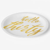 金ゴールドホワイト「Hello Thirty」誕生日ビッグタイプ ペーパープレート (アングル)