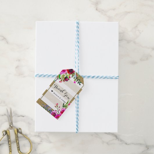 金ゴールドホワストライプイはっきりしたトグラムフローラシック ギフトタグ (より糸付き)