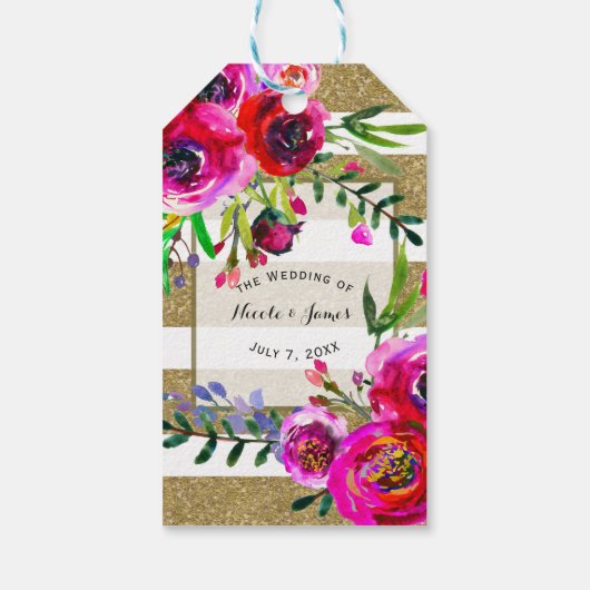 金ゴールドホワストライプイはっきりしたトグラムフローラシック ギフトタグ (裏面)