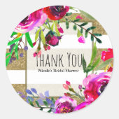 金ゴールドホワストライプイはっきりしたトグラムフローラブライダルシャワー ラウンドシール (正面)