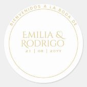 金ゴールドホワスペインのイトボーダウェルカム結婚式の引き出物 ラウンドシール (正面)