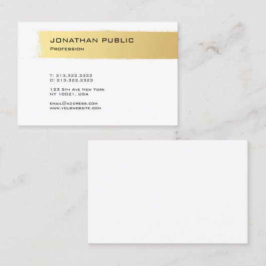 金ゴールドホワモダンイエレガントシンプルテンプレートルクセ 名刺 (正面/裏面)