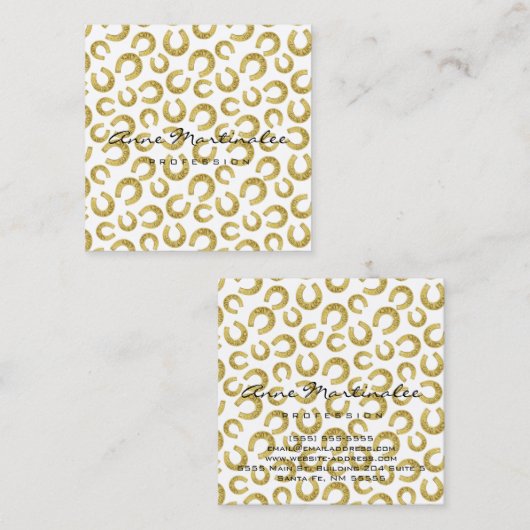 金ゴールドホースシューズグッドラックプロフェッショナル スクエア名刺 (正面/裏面)