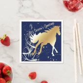 金ゴールドホースプリントオンダークブルー季節のごあいさつ スタンダードカクテルナプキン (インサイチュ)