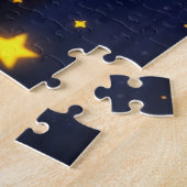 金ゴールドホースホーン妖精の夜の宇宙空 ジグソーパズル (側面)