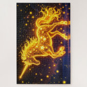 金ゴールドホースホーン妖精の夜の宇宙空 ジグソーパズル (縦)