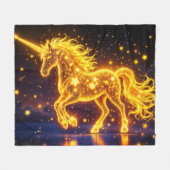 金ゴールドホースホーン妖精の夜の宇宙空 フリースブランケット (正面(横))