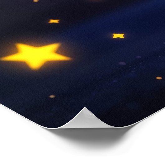 金ゴールドホースホーン妖精の夜の宇宙空 ポスター (角)