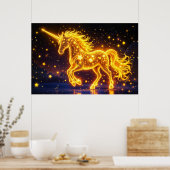 金ゴールドホースホーン妖精の夜の宇宙空 ポスター (キッチン)