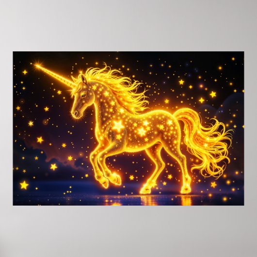 金ゴールドホースホーン妖精の夜の宇宙空 ポスター (正面)