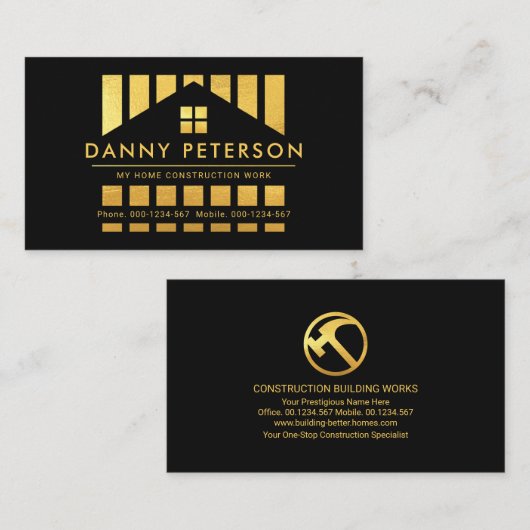 金ゴールドホームシルエット建築杭 名刺 (正面/裏面)