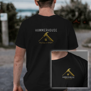 金ゴールドホームビルダー建築スタッフブラック Tシャツ