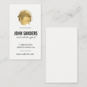 金ゴールドホームモダンアイコン/ブラシ付き金ゴールド 名刺 (正面/裏面)